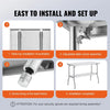 Foldable Commercial Stainless Steel Prep Table 48×24×34 Inch, Heavy Duty 300 LBS Load Workstation, SUS201 Foldable Kitchen Work Table with Storage Shelf for Restaurant & Catering