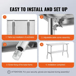 Foldable Commercial Stainless Steel Prep Table 48×24×34 Inch, Heavy Duty 300 LBS Load Workstation, SUS201 Foldable Kitchen Work Table with Storage Shelf for Restaurant & Catering