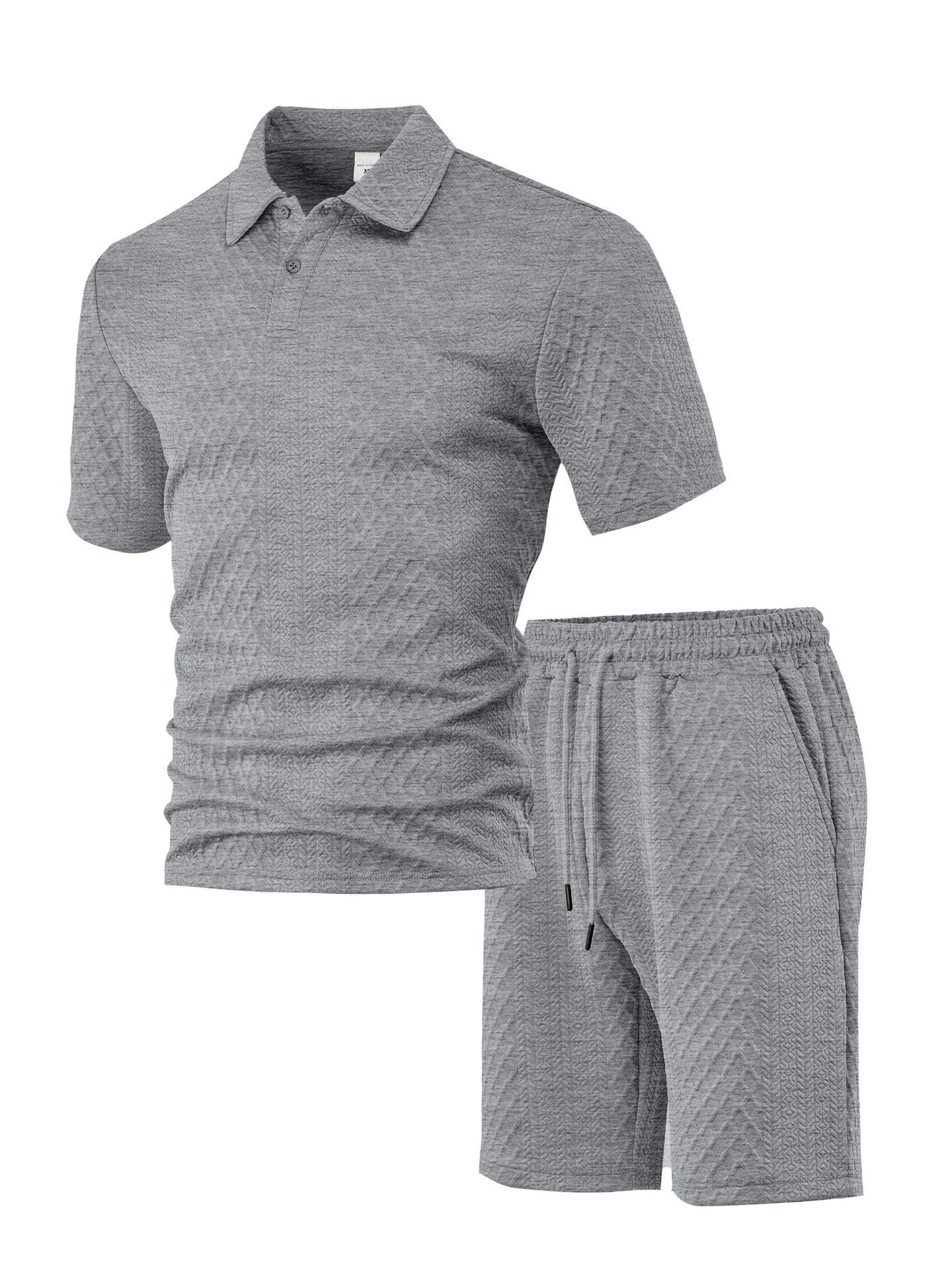 Men’s Polo & Shorts Set Jacquard Texture Summer Outfit