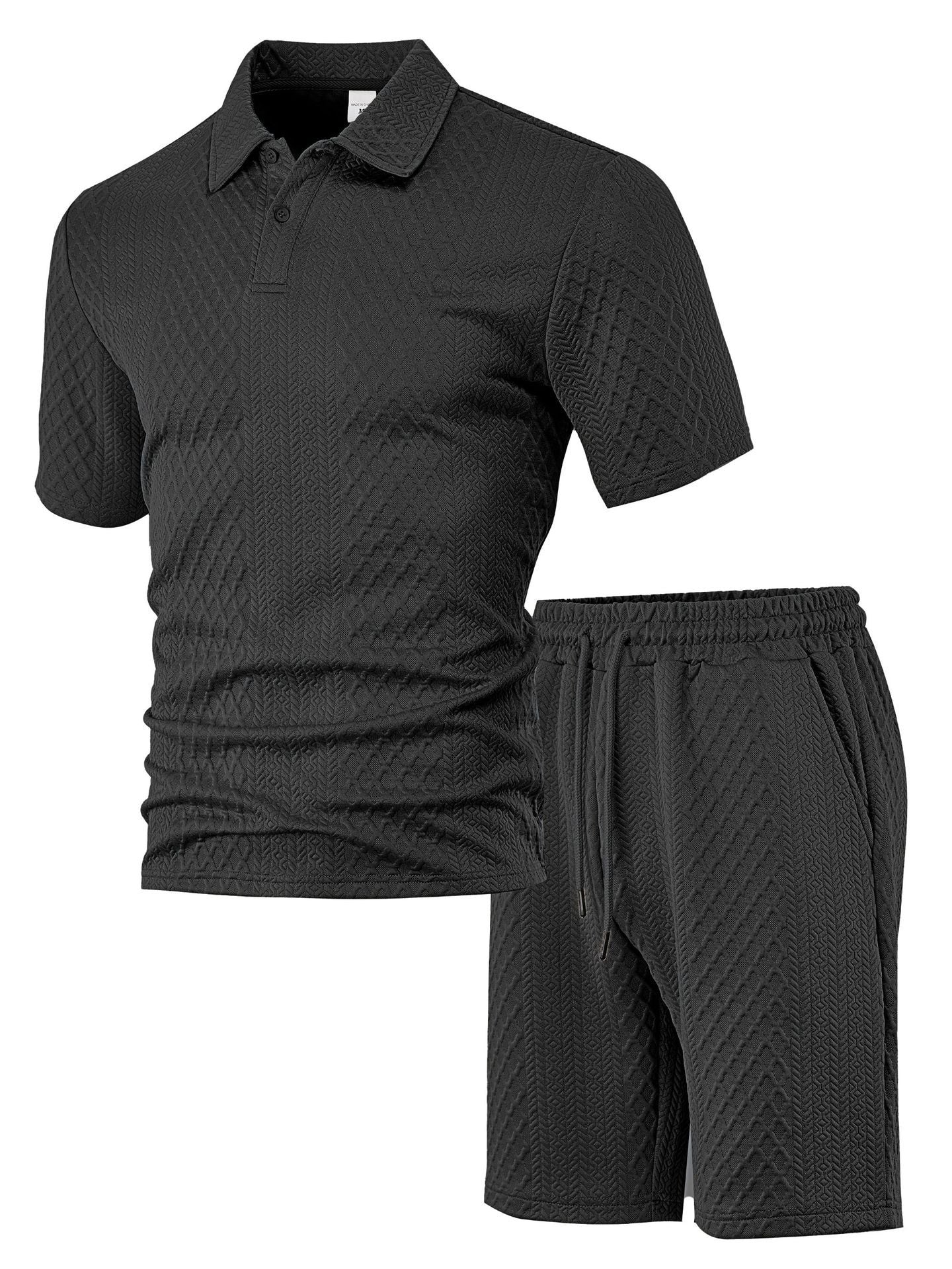 Men’s Polo & Shorts Set Jacquard Texture Summer Outfit
