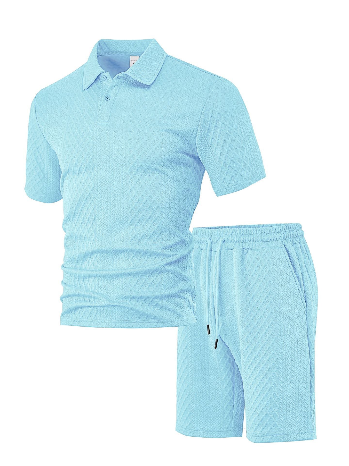 Men’s Polo & Shorts Set Jacquard Texture Summer Outfit