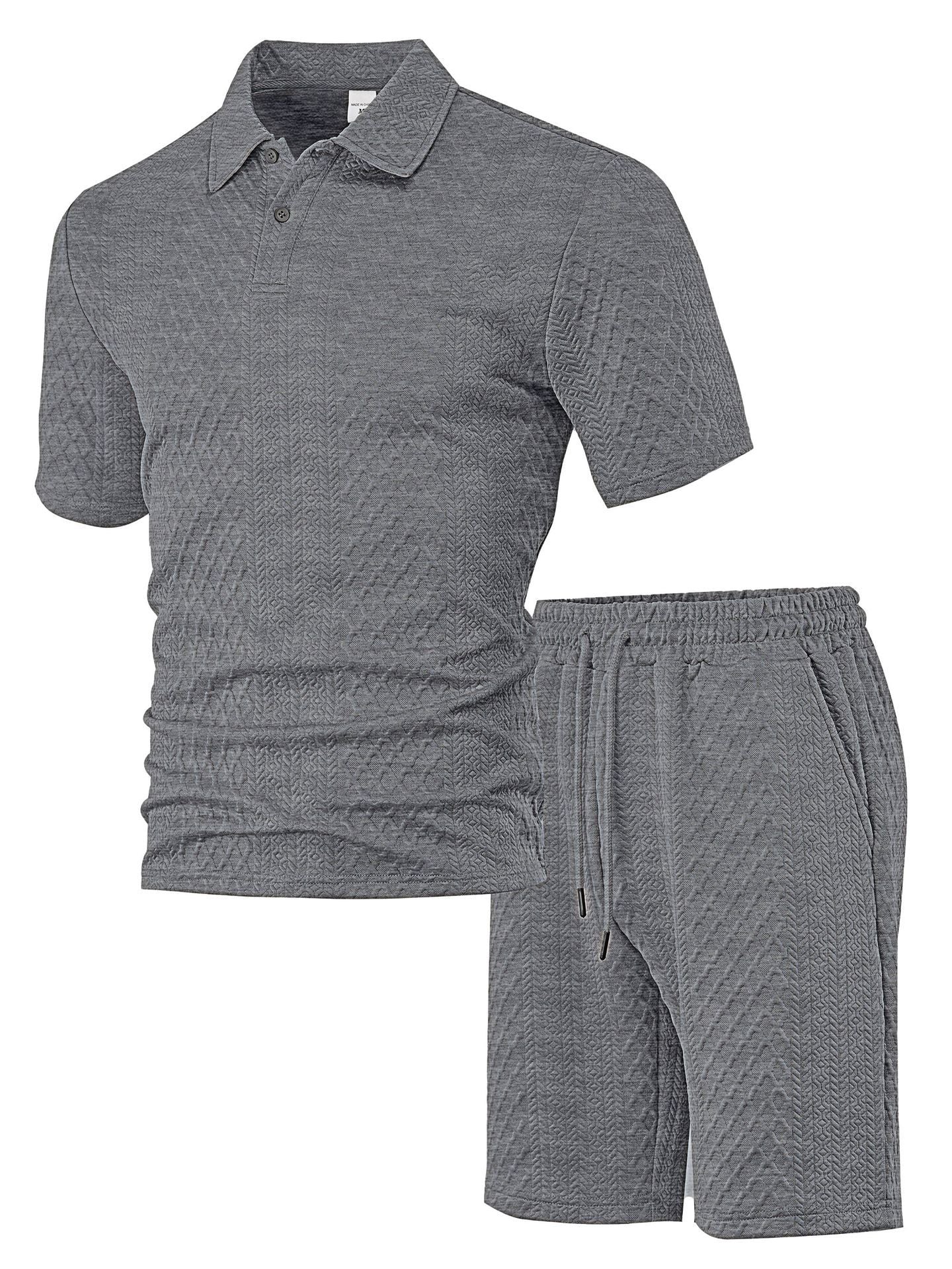 Men’s Polo & Shorts Set Jacquard Texture Summer Outfit
