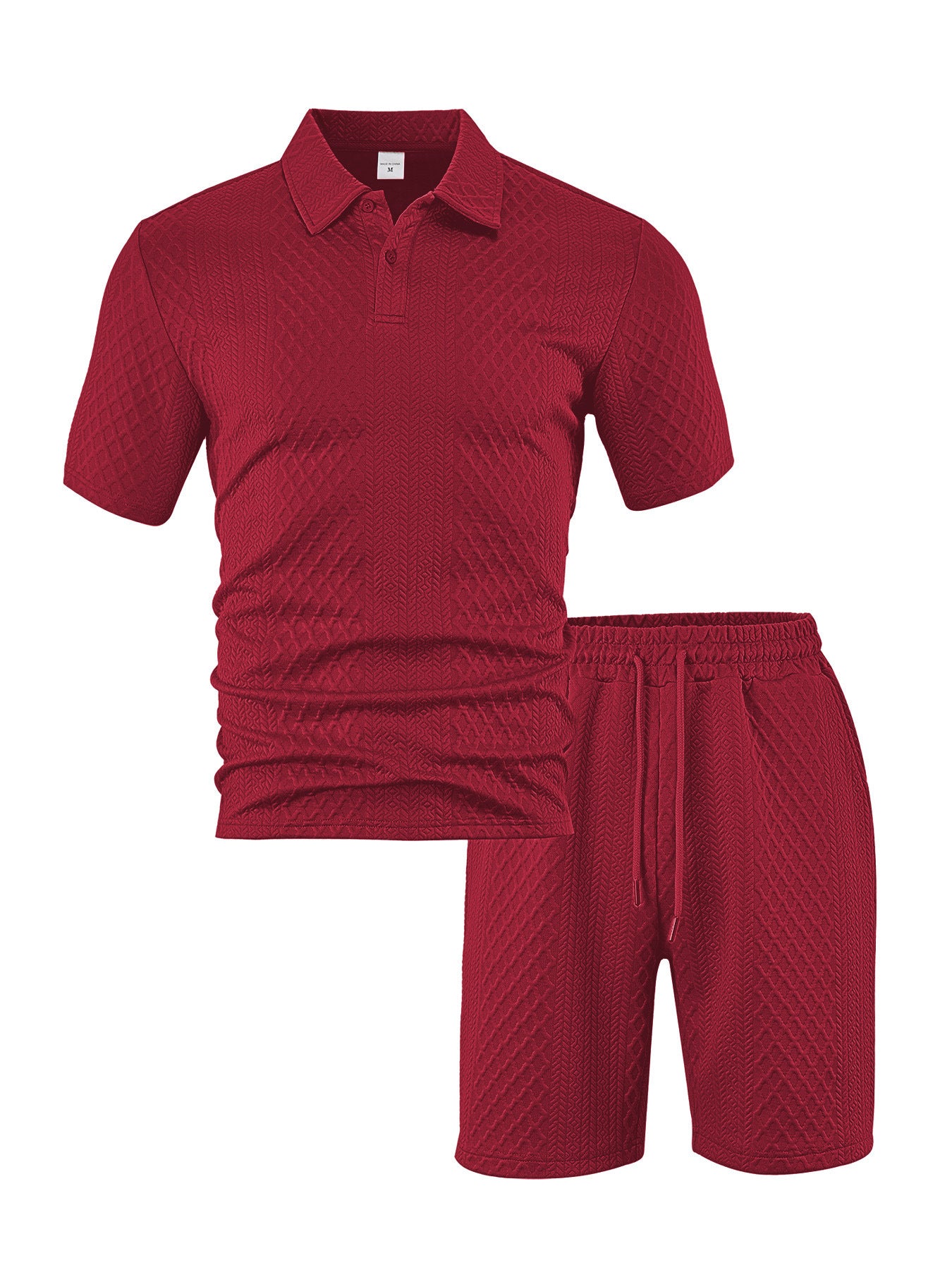 Men’s Polo & Shorts Set Jacquard Texture Summer Outfit