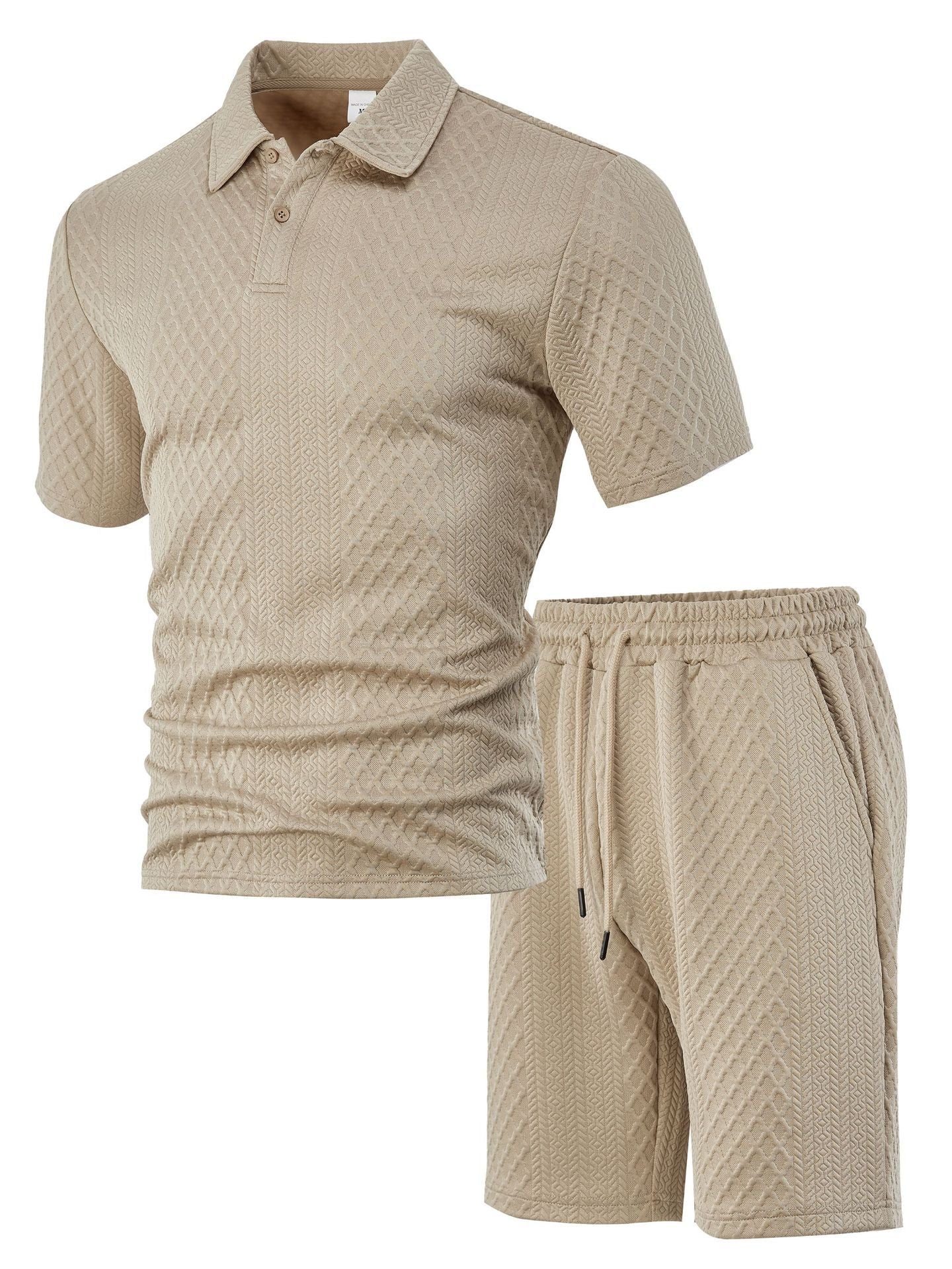Men’s Polo & Shorts Set Jacquard Texture Summer Outfit