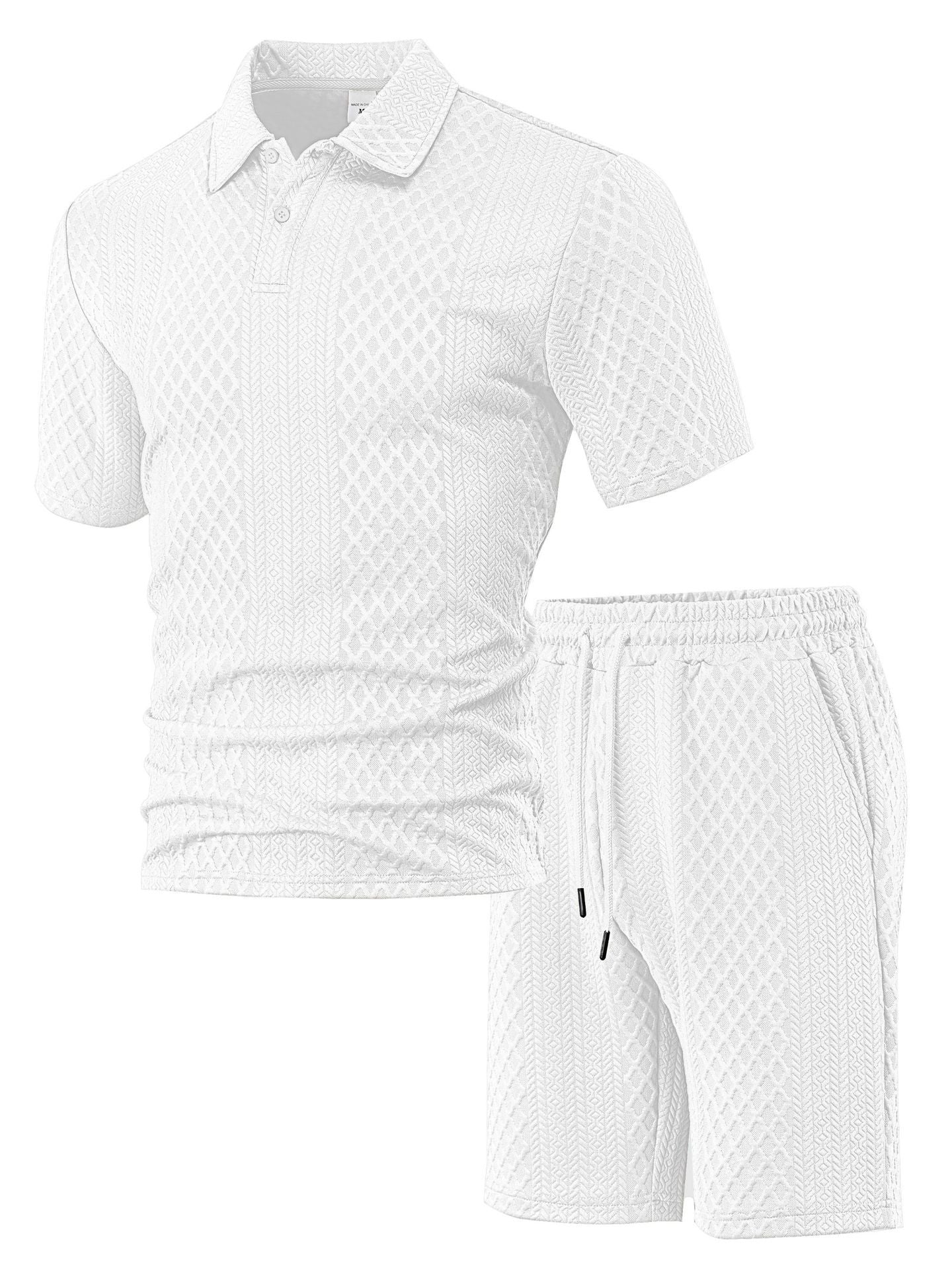 Men’s Polo & Shorts Set Jacquard Texture Summer Outfit
